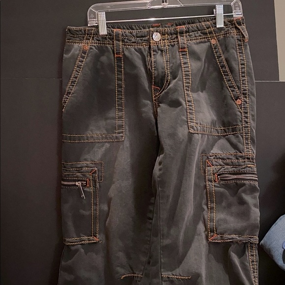 True Religion Military Big T Baggy Cargo Pants Six Pockets Size 28 - Rare Style - Picture 1 of 10